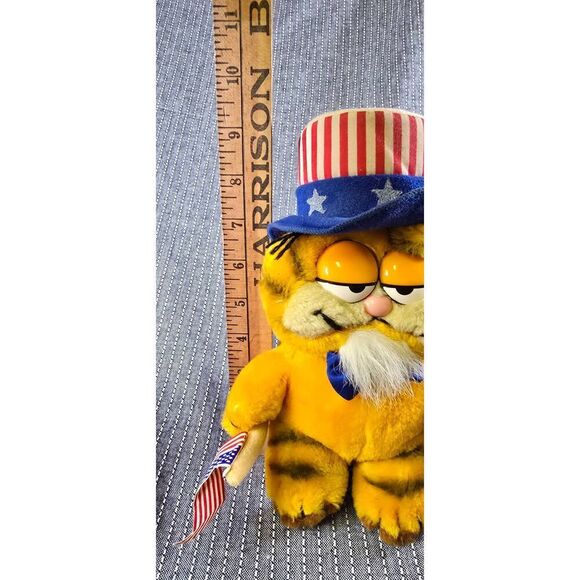 Vintage 1981 Dakin Garfield Patriotic Uncle Sam Plush Stuffed Animal 8" Flag - Picture 11 of 11